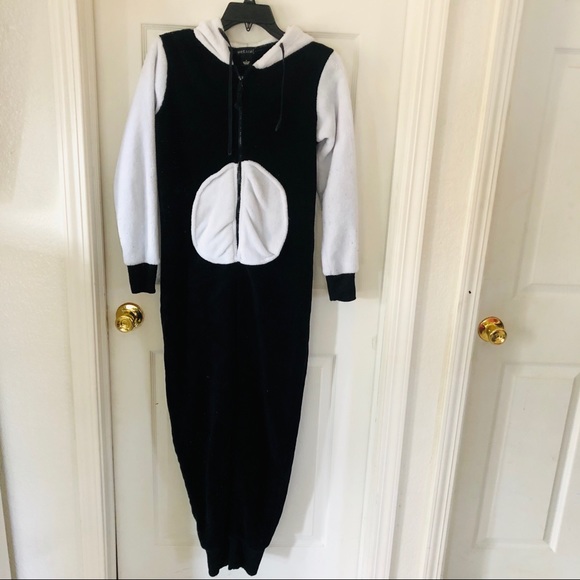 WET SEAL adult snuggly comfy cozy panda black & white fleece onesie size small - Picture 1 of 6